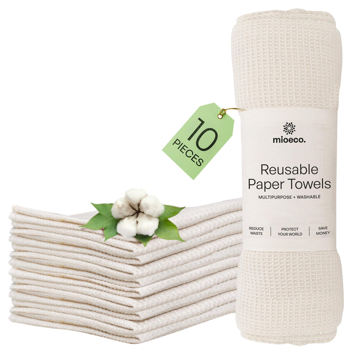 mioeco reusable kitchen towels pack for sustainable, long-lasting cleaning