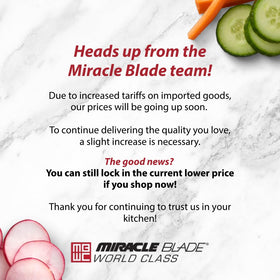 Miracle Blade III close-up blades, highlighting sharp edges for effortless slicing.