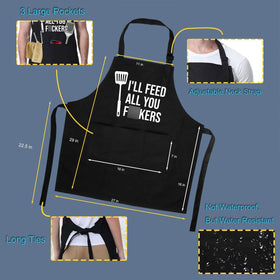 Miracu funny cooking apron pockets closeup with three deep pockets.