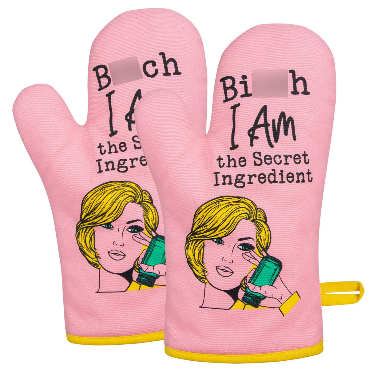 Miracu pink oven mitts with front view showing playful design for safe handling