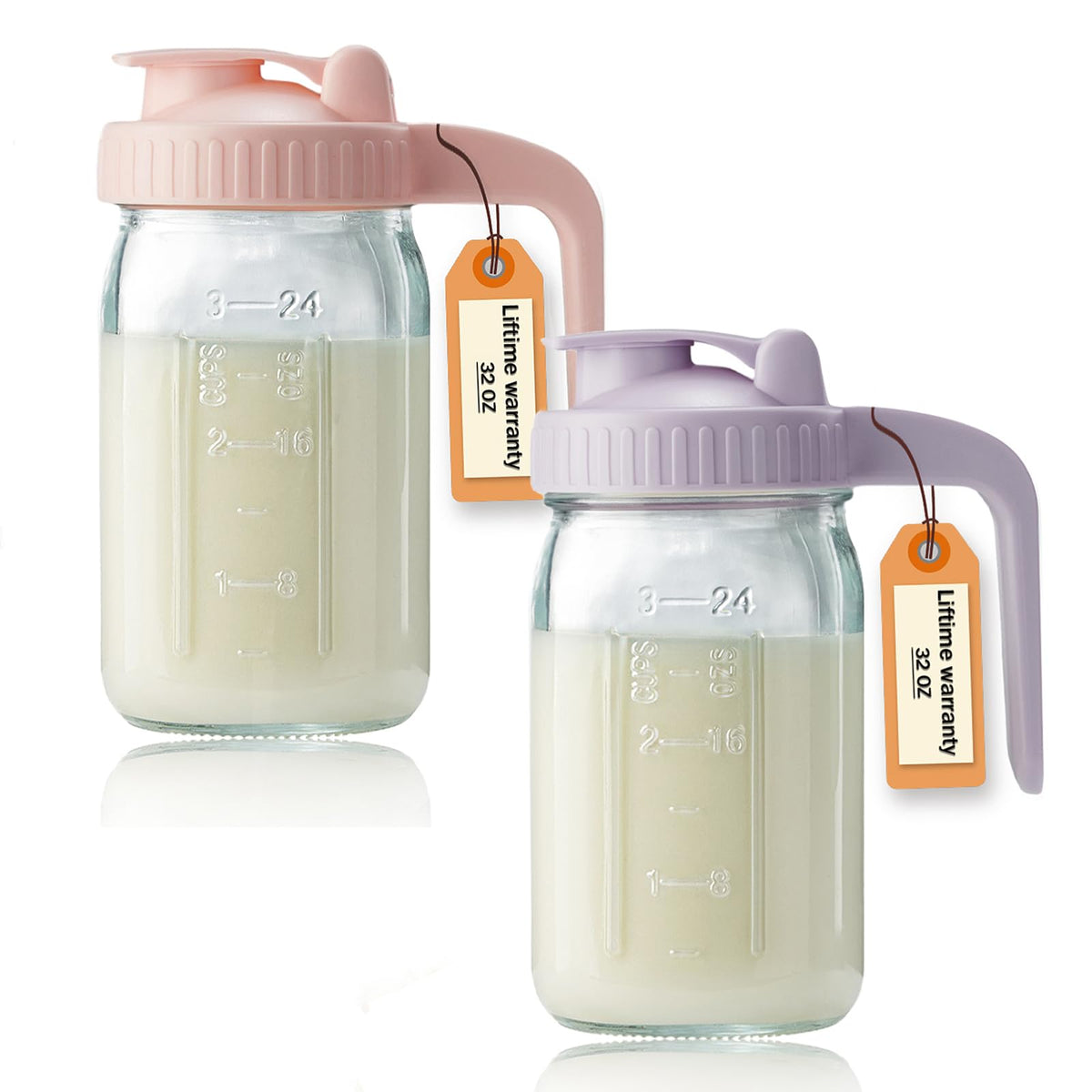 Miradexic 32oz glass pitcher with lid and V-spout for clean pours