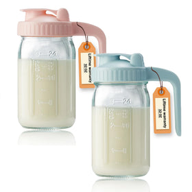 Miradexic 32oz glass pitcher with lid and V-shaped spout for precise pours.