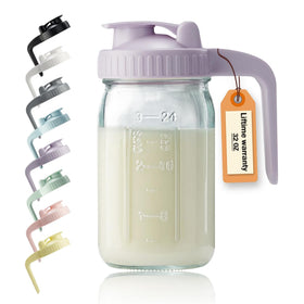 Miradexic 32oz glass pitcher with lid and V-shaped spout for spill-free pouring