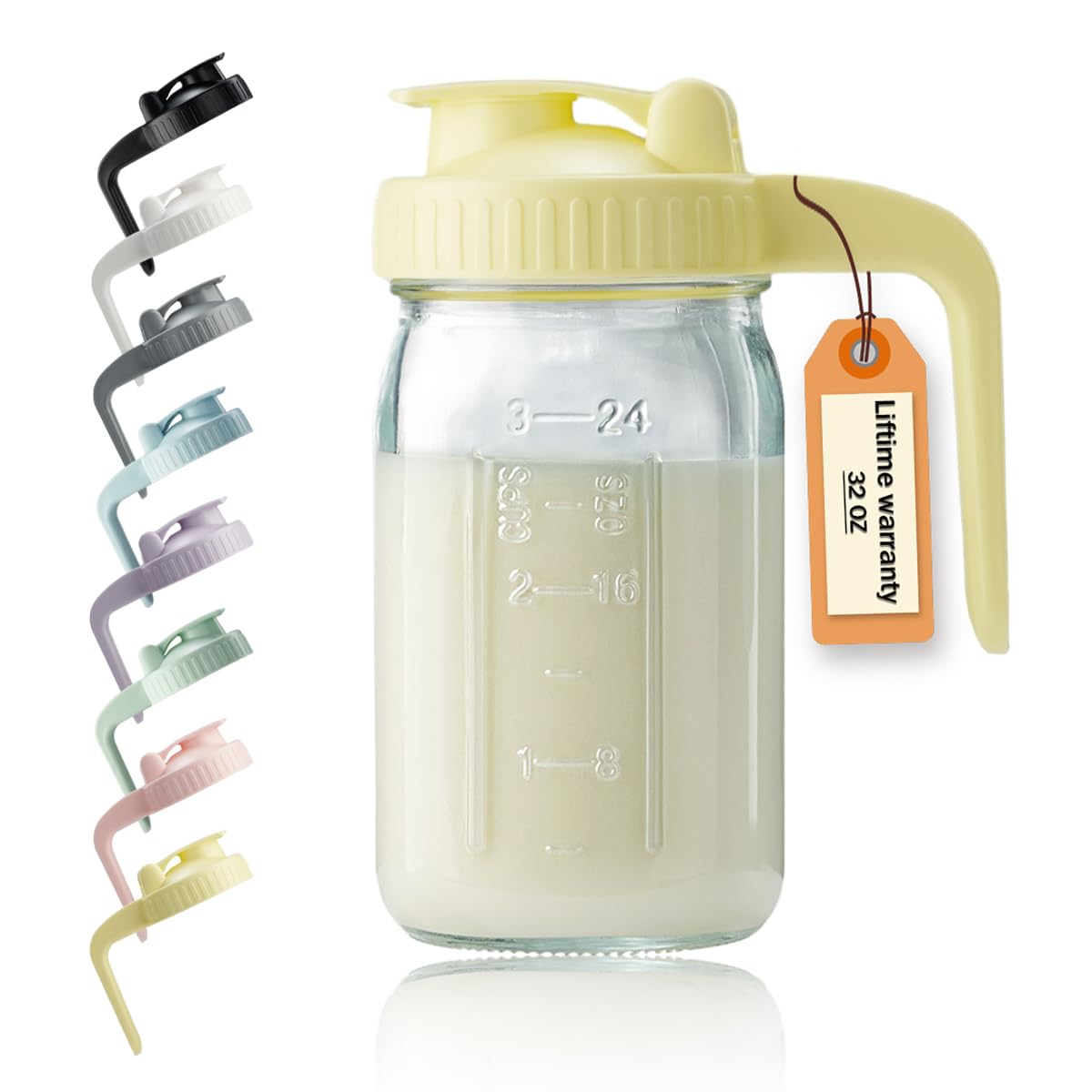 Miradexic 32oz glass pitcher with lid and V-spout for precise pours.