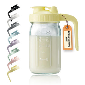 Miradexic 32oz glass pitcher with lid and V-spout for precise pours.