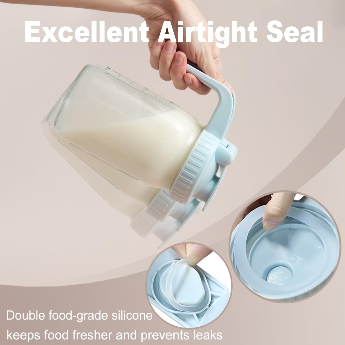 Miradexic 32oz glass pitcher close-up of the pour spout for precise pouring and grip