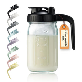 Miradexic 32oz glass pitcher with pour-spout for precise, mess-free pouring