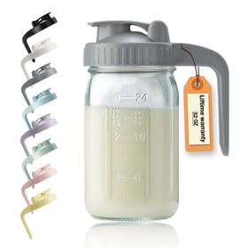 Miradexic 32oz glass pitcher with V-shaped spout for smooth pouring and precise measurements.