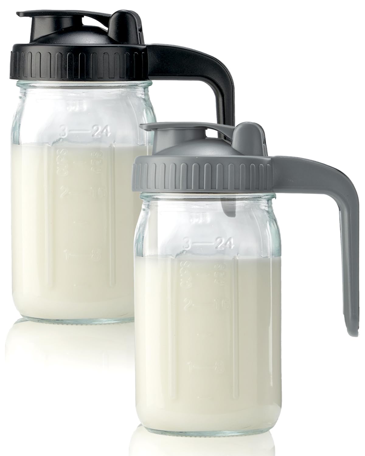 Miradexic 32oz glass pitcher with lid, clear design for easy storage and controlled pours.