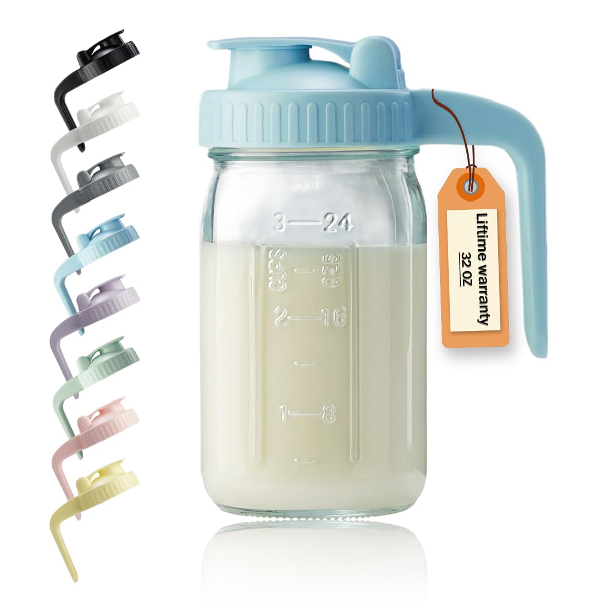 Miradexic 32oz pitcher with lid and V-shaped pour spout for precise, mess-free pours