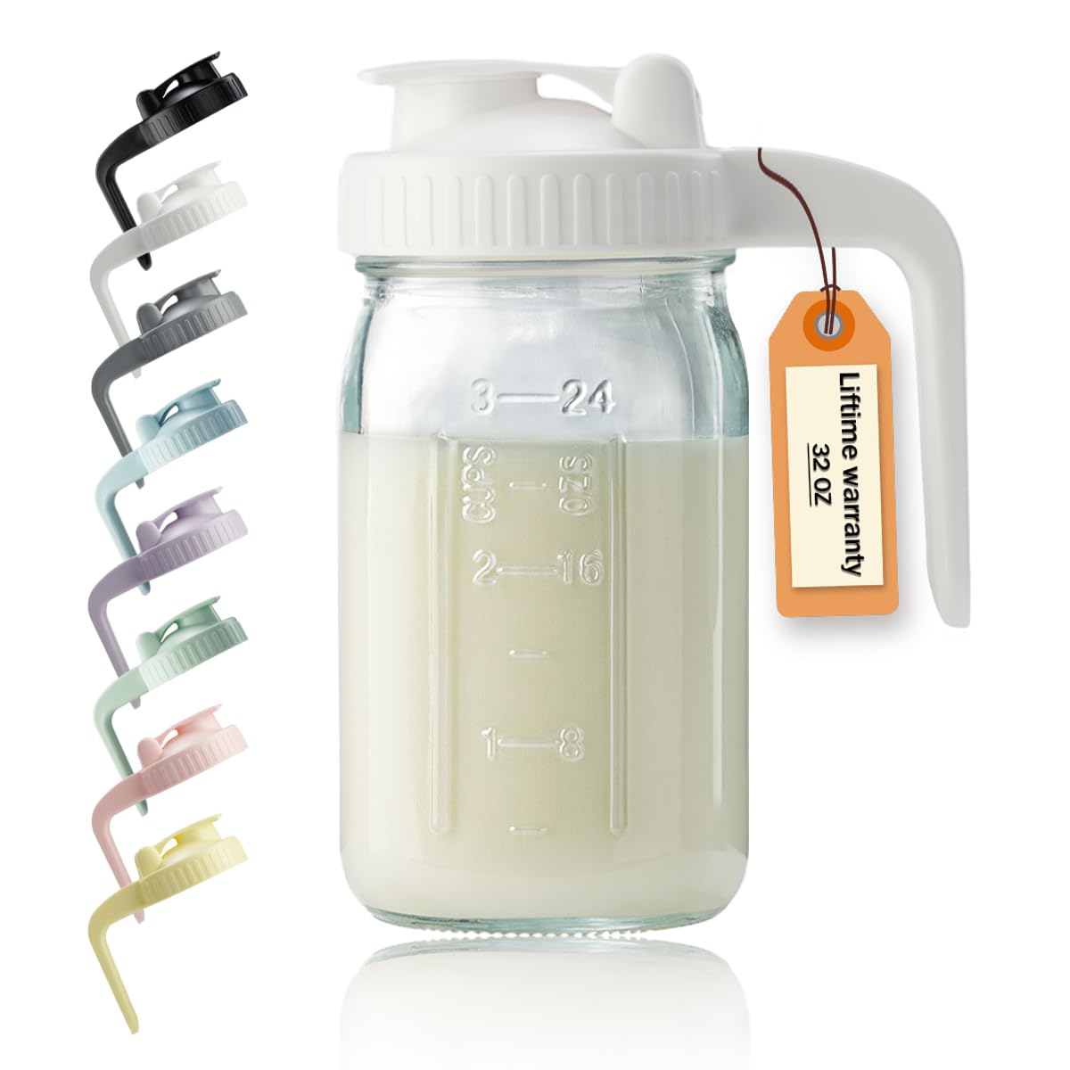 Miradexic 32oz pitcher with spout lid for clean, controlled pours.