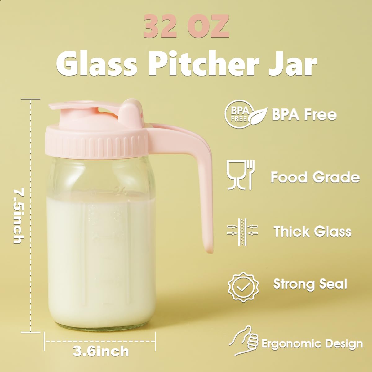 Miradexic glass pitcher features leakproof design and wide mouth for ice and ingredients