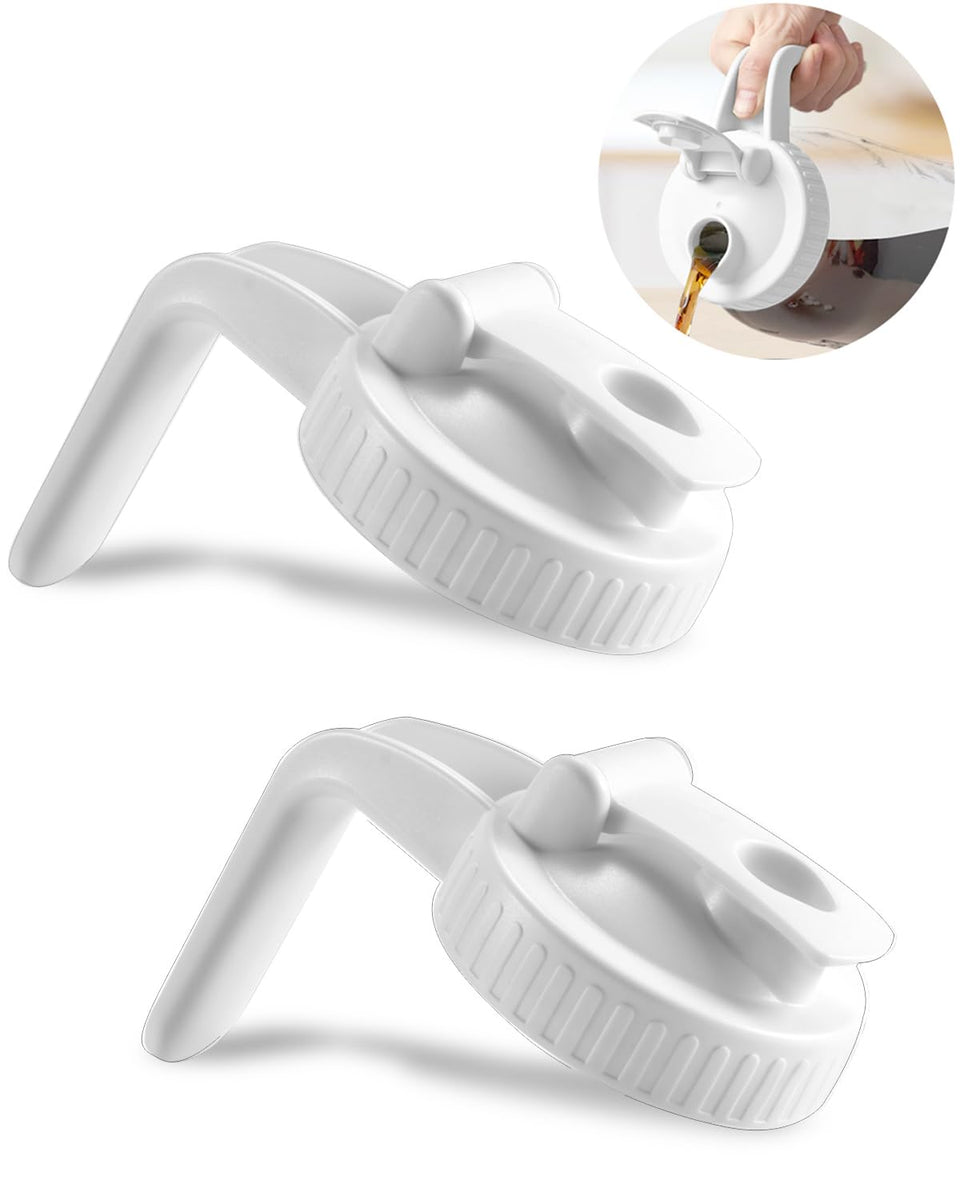 Miradexic wide-mouth lid with V-shaped pour spout for drip-free pouring.