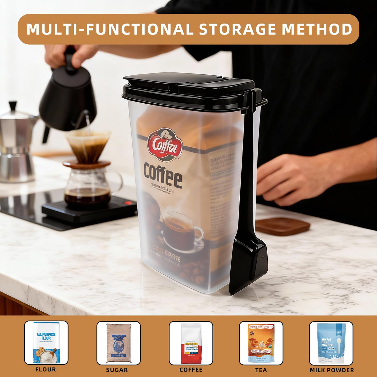 MiraFure airtight seal lid preserves aroma and freshness for coffee, tea, and dry goods.