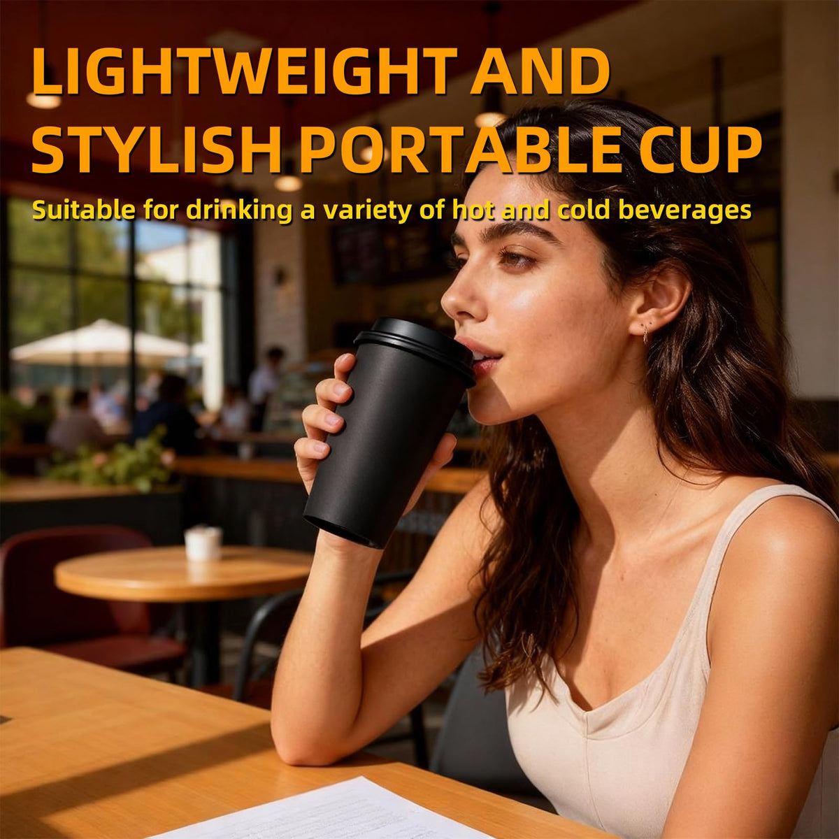 MiraFure cup with lid and spout prevents spills during travel.