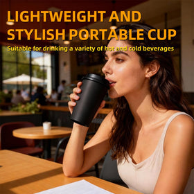 MiraFure cup with lid and spout prevents spills during travel.