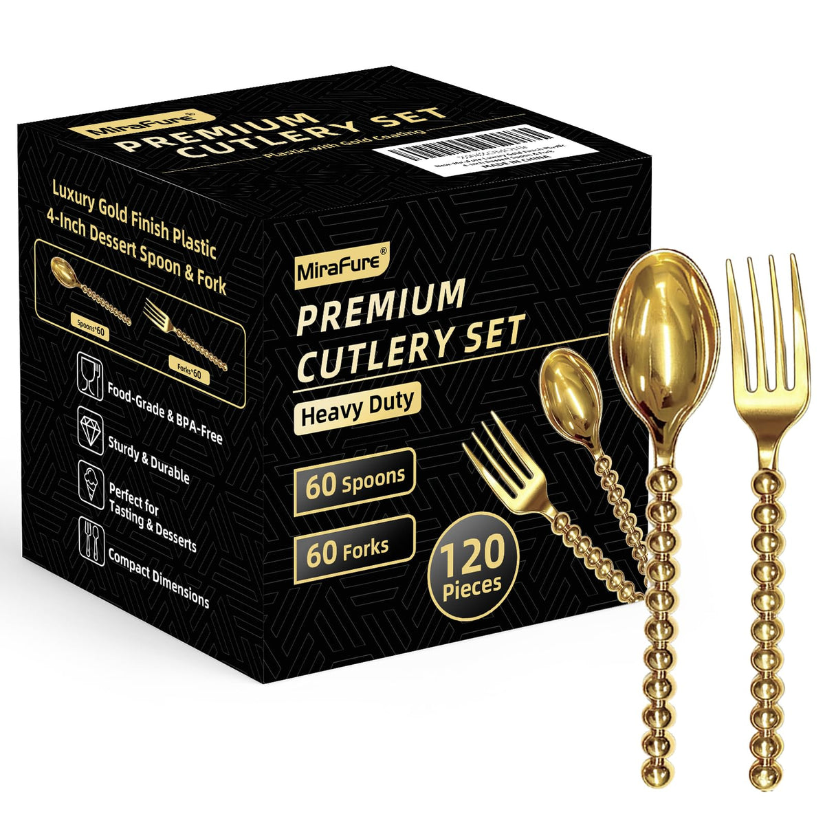 MiraFure mini dessert utensils with beaded gold handles for elegant service
