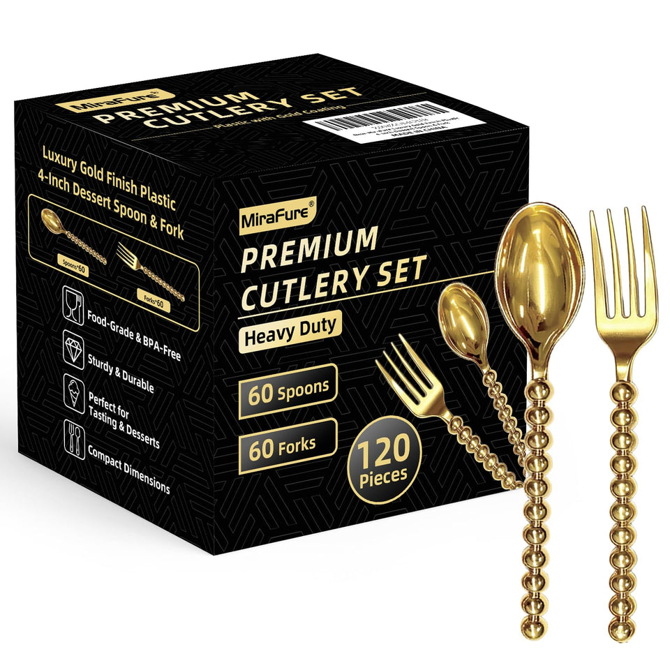 MiraFure mini dessert utensils with beaded gold handles for elegant service