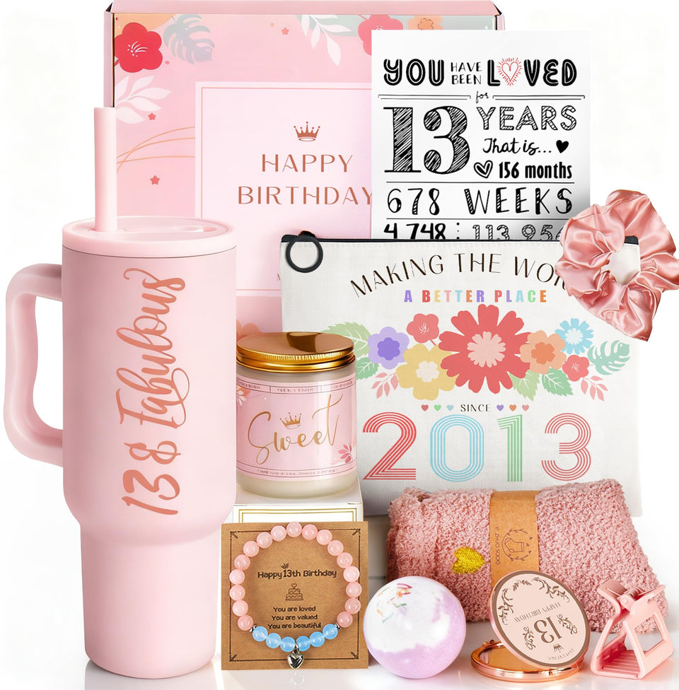 Mirasphere 13th birthday tumbler with pink design keeps drinks at the ideal temperature