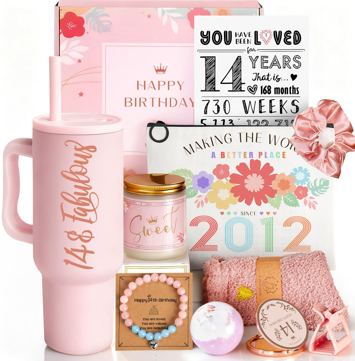 Mirasphere 14th birthday tumbler keeps drinks hot or cold for school or sports.
