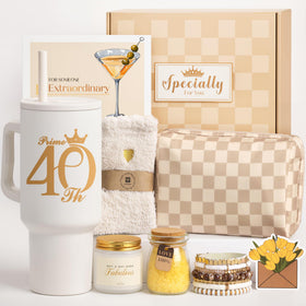Mirasphere 40th birthday tumbler with champagne checkered design for on-the-go use