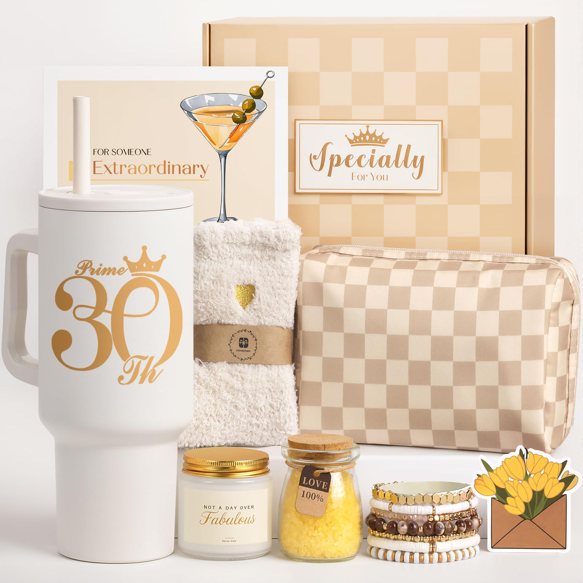 Mirasphere champagne checkered tumbler for daily hydration on the go.