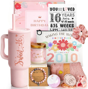 Mirasphere Sweet 16 tumbler 24oz keeps drinks hot or cold on celebrations
