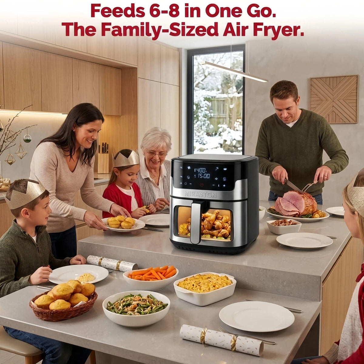 MIRASTON air fryer 8.5qt fingerprint-resistant surface stays clean.