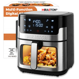 MIRASTON air fryer 8.5qt front view highlights a sleek stainless finish for family meals.
