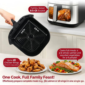 MIRASTON air fryer 8.5qt stainless steel body for durability and modern look.