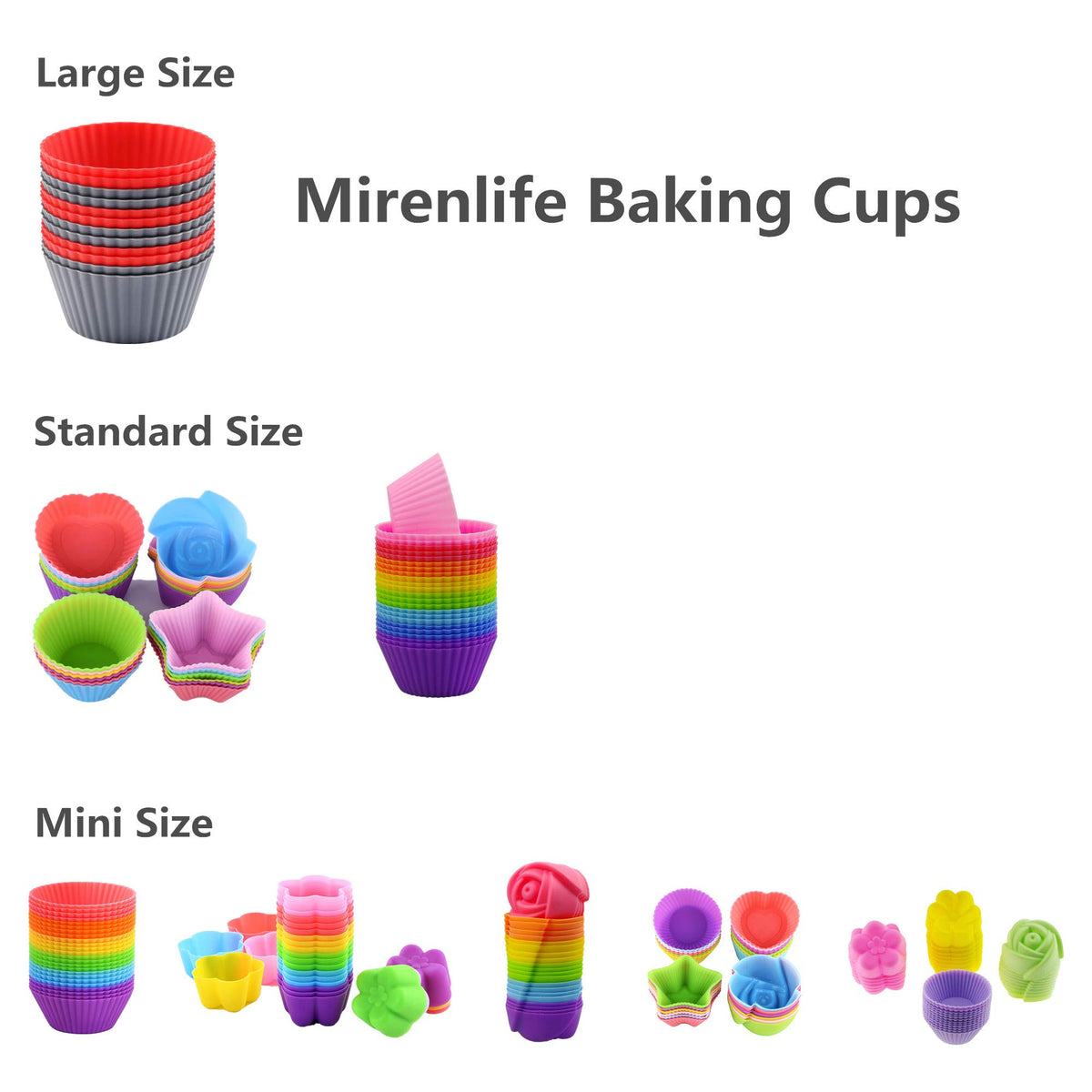 Mirenlife red-gray baking cups in packaging for storage.