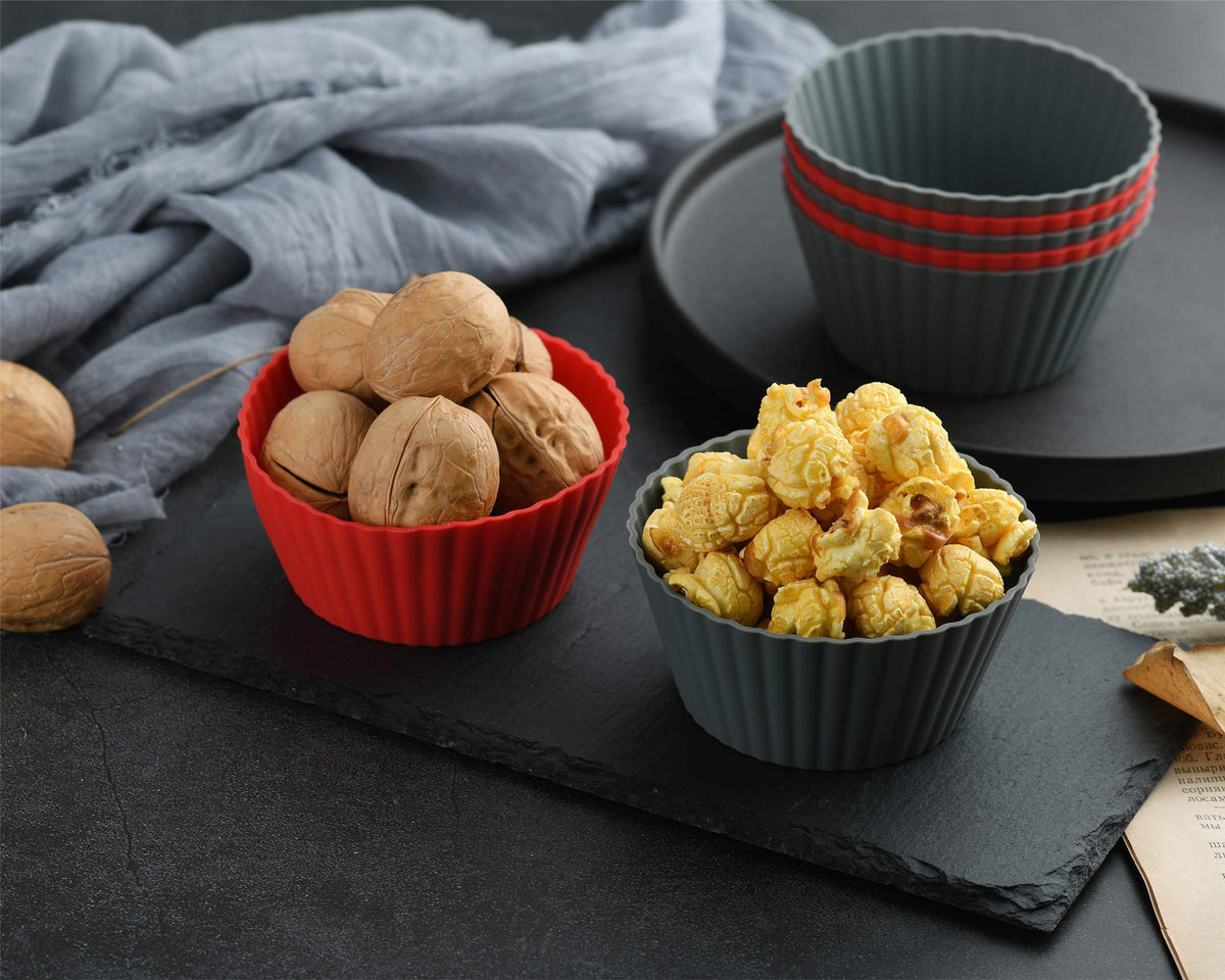 Mirenlife reusable baking cups shown with muffins and treats.