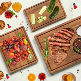 Misawce three-piece cutting board set displayed together on countertop