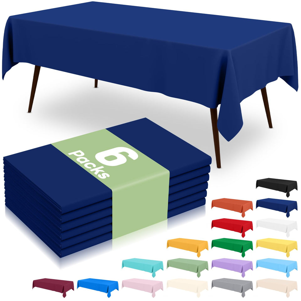 Misaya navy six-pack disposable tablecloth laid flat for quick setup