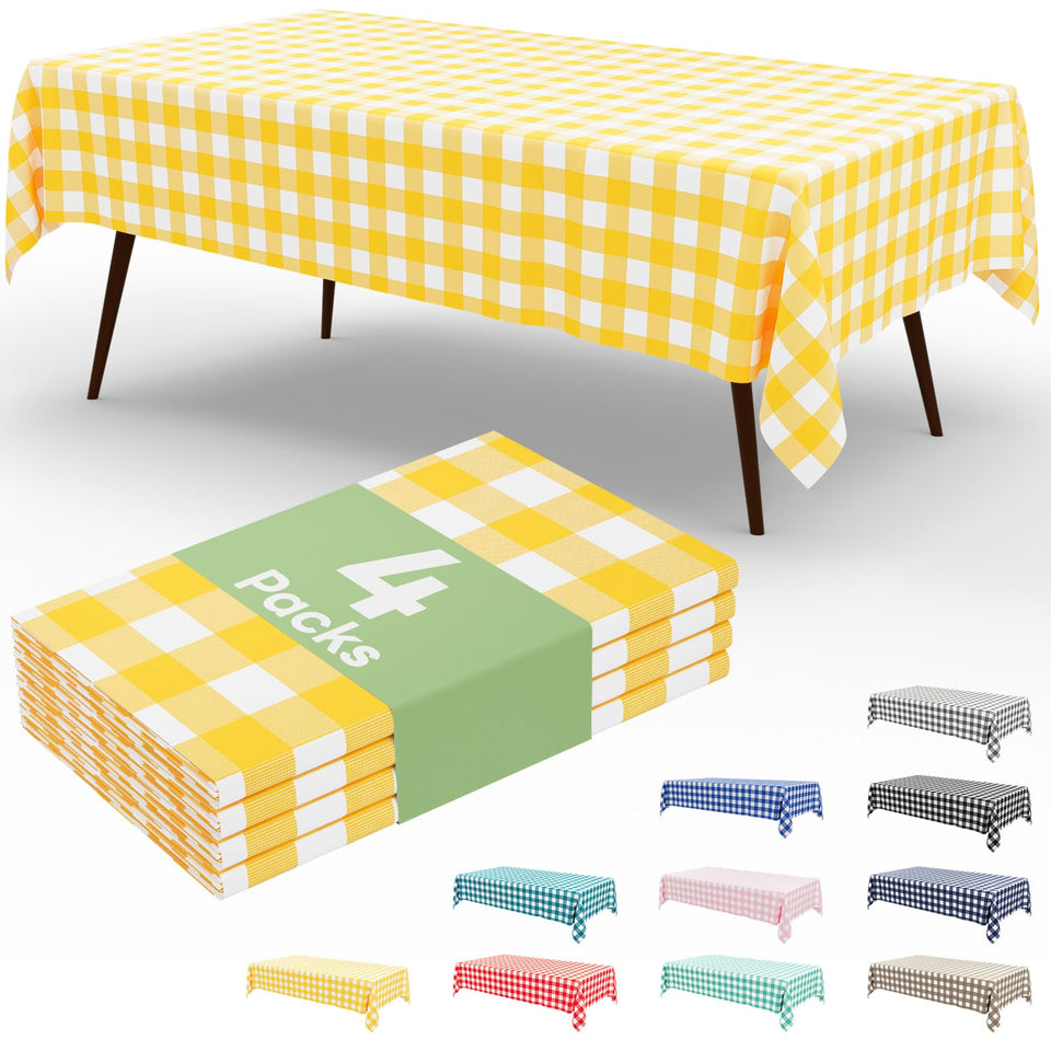 Misaya buffalo tablecloth 54x108 yellow-white check, ideal for outdoor picnics and casual parties.