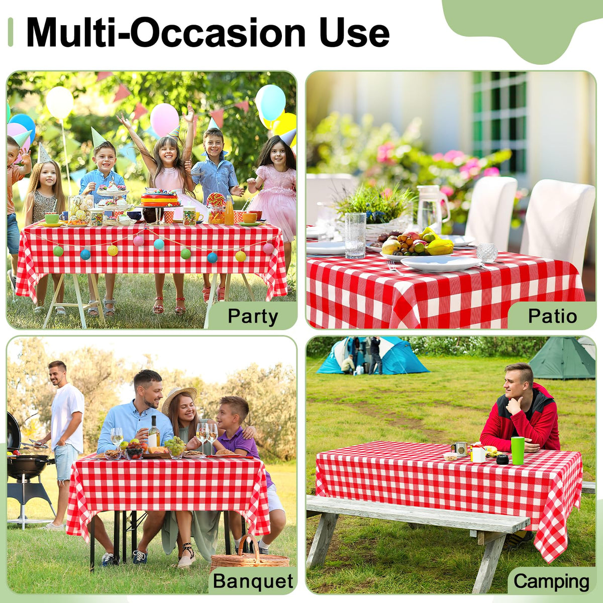 Misaya casual dinner party setup with buffalo check tablecloth.