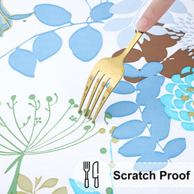 Misaya easy-care tablecloth wipes clean after spills.