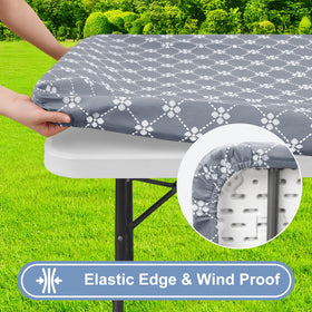 Misaya elastic fitted table cover prevents slipping during windy picnics.