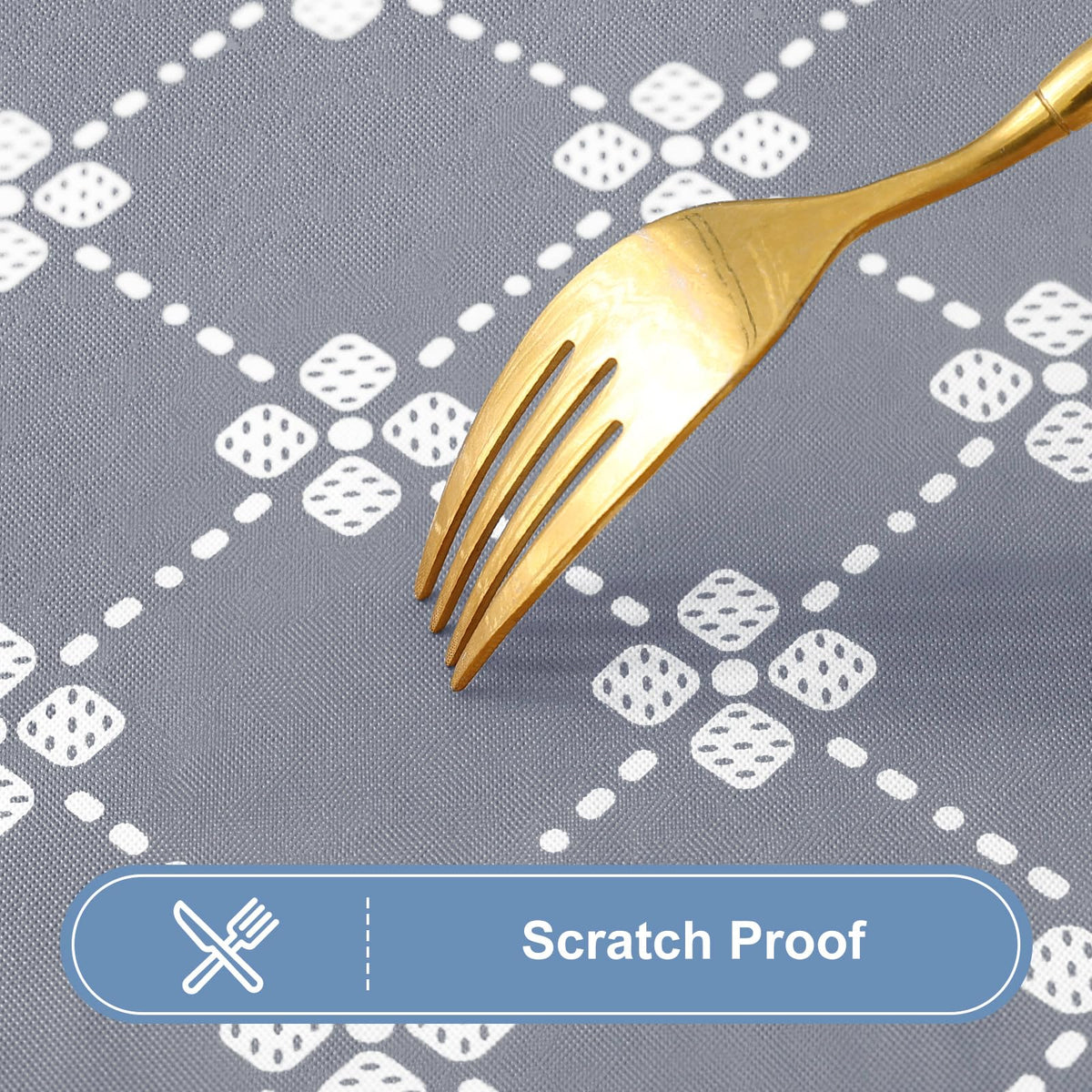 Misaya flannel-backed cloth protects surfaces from scratches and heat.