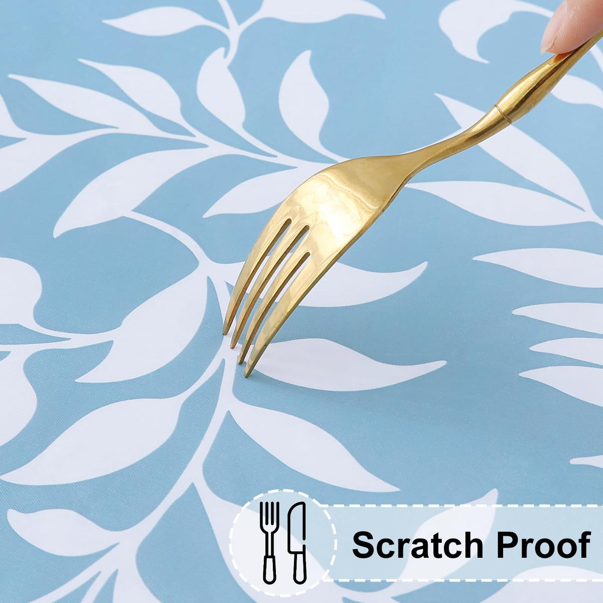 Misaya blue leaves pattern ideal for outdoor dining and picnics.