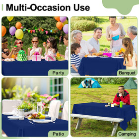 Misaya outdoor picnic setup featuring navy disposable tablecloth