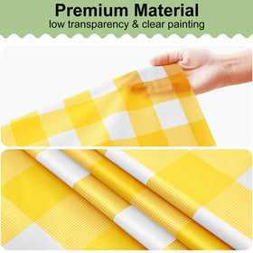 Misaya yellow and white check tablecloth creates cheerful ambience.