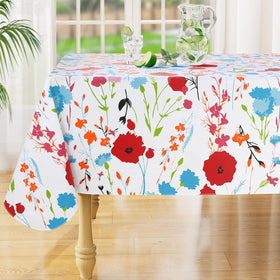 Misaya rectangle waterproof tablecloth with flowers pattern protects surfaces during meals.