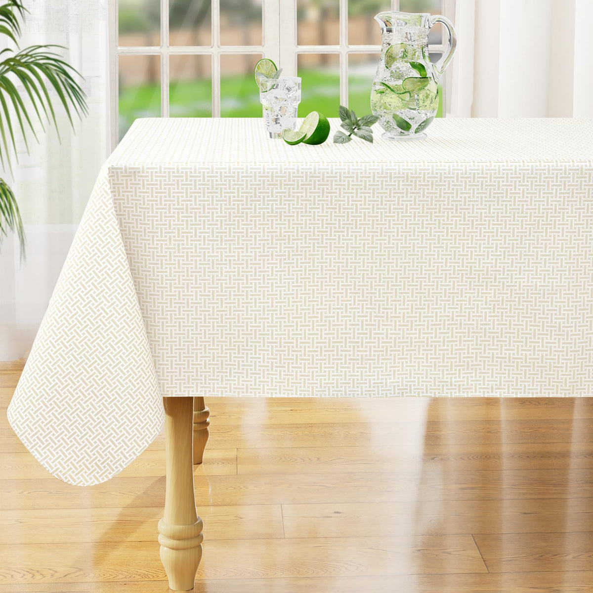 Misaya rectangle waterproof tablecloth with vinyl coating for spill protection.