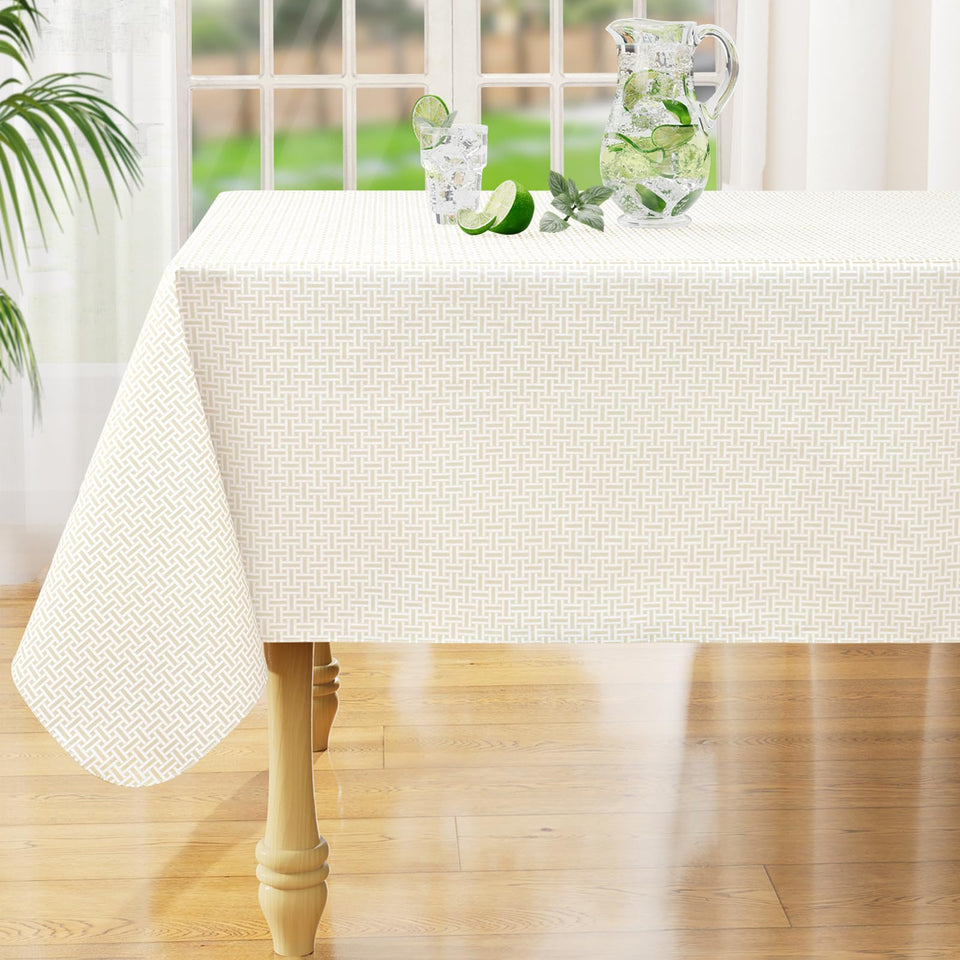 Misaya rectangle waterproof tablecloth with vinyl coating for spill protection.