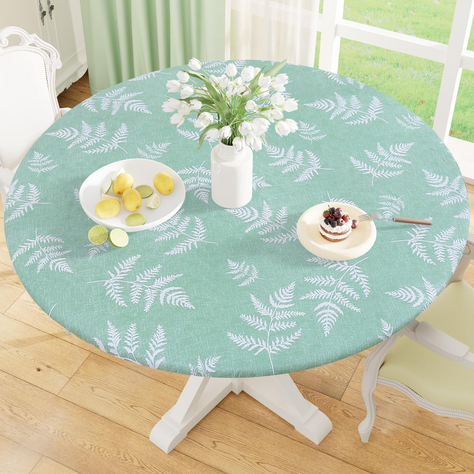misaya round fitted tablecloth with elastic edge for secure wind-proof dining setup