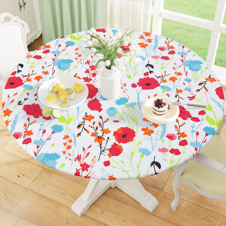 Misaya round fitted tablecloth with elastic edge gives a snug, wind-resistant fit.
