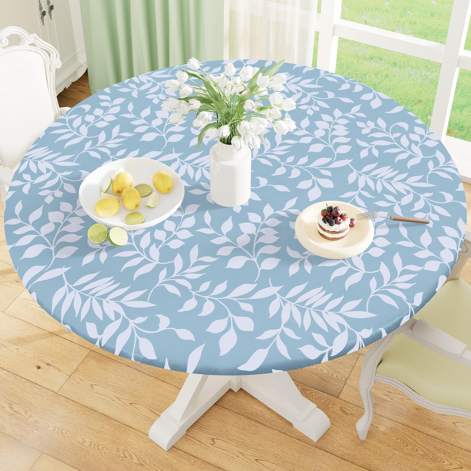 Misaya round tablecloth with elastic edge for a secure, wind-resistant fit.