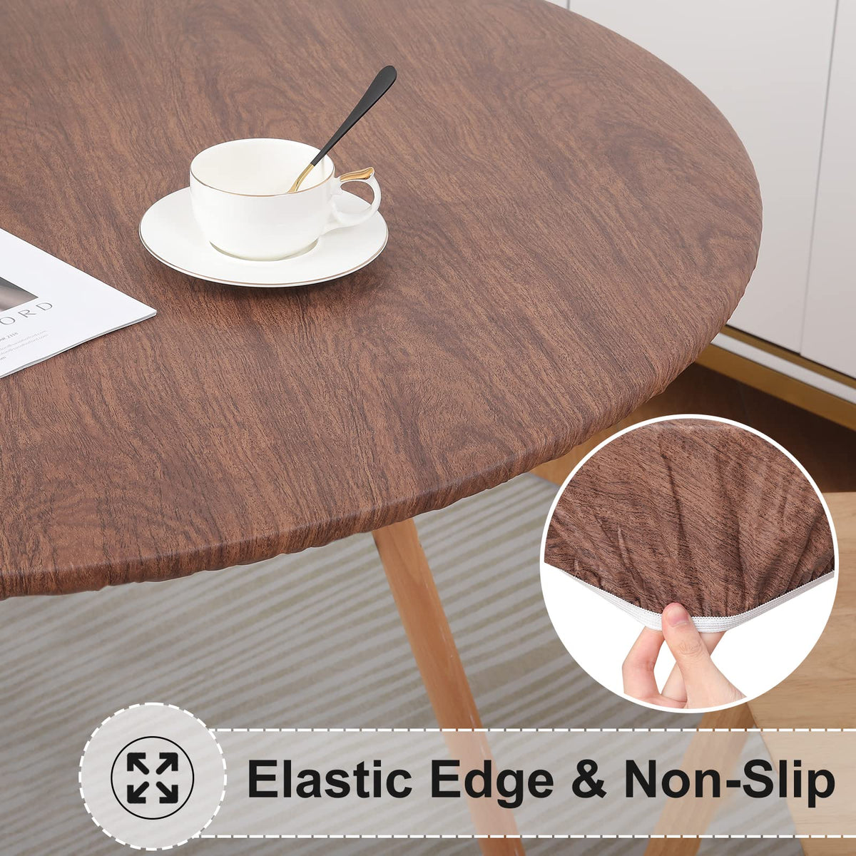 Misaya round tablecloth waterproof vinyl layer protects the table from spills and stains.