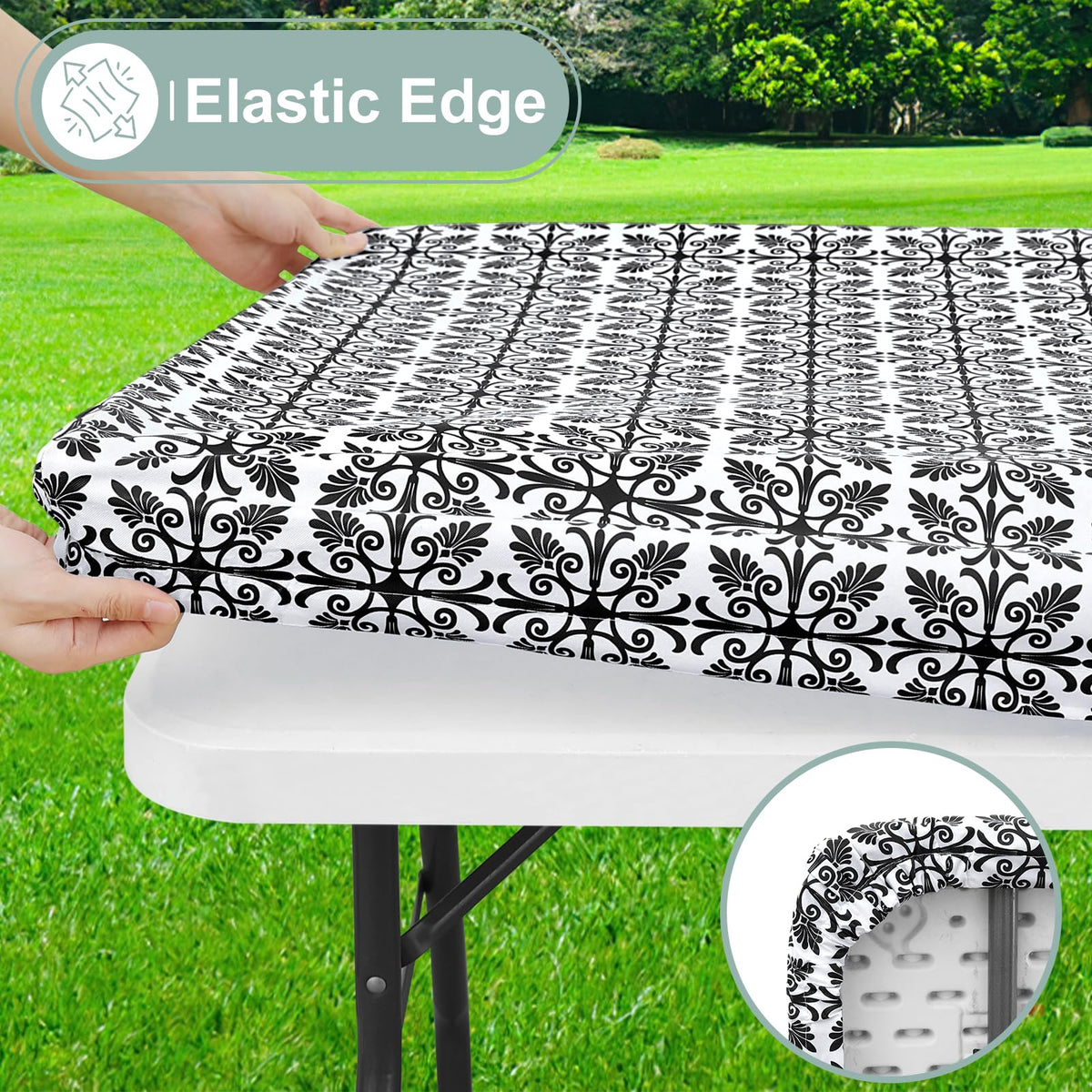 Misaya table cover with fitted sides prevents movement during use.
